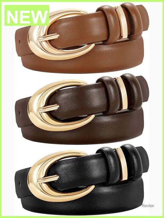 Women Faux Leather Belt Set - 3 Pack Gold Buckle Fashion Belts for Jeans and main image 7